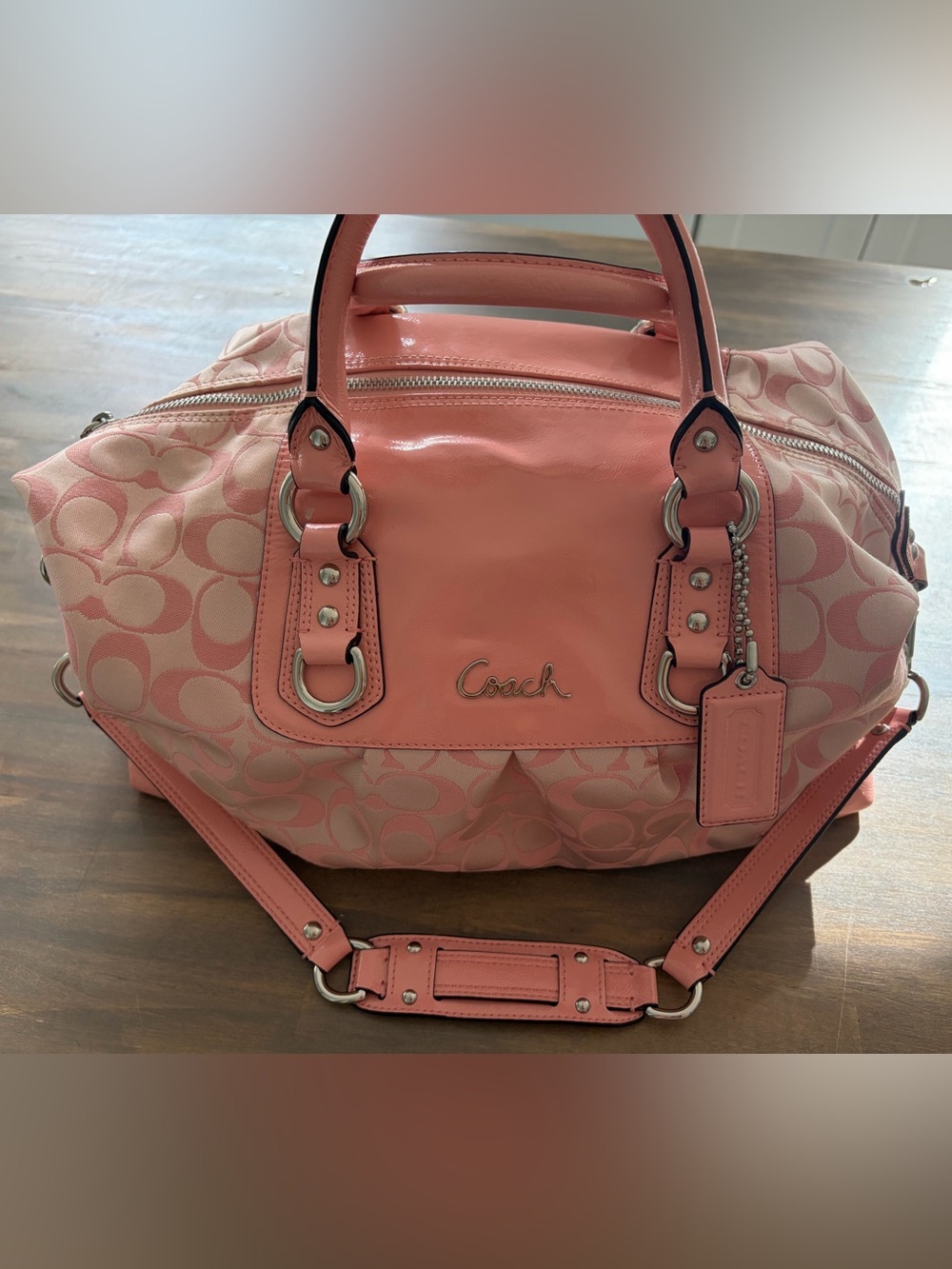 Coach Satchel Bag Ashley Signature Satin Pink